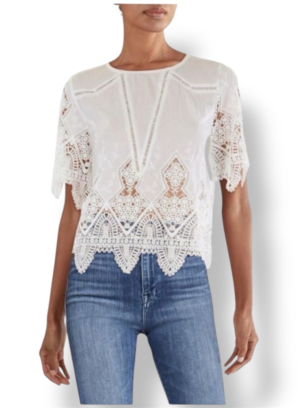 SUB00 Australia 100% Cotton Lace Butterfly Sleeve Top Blouse Size L